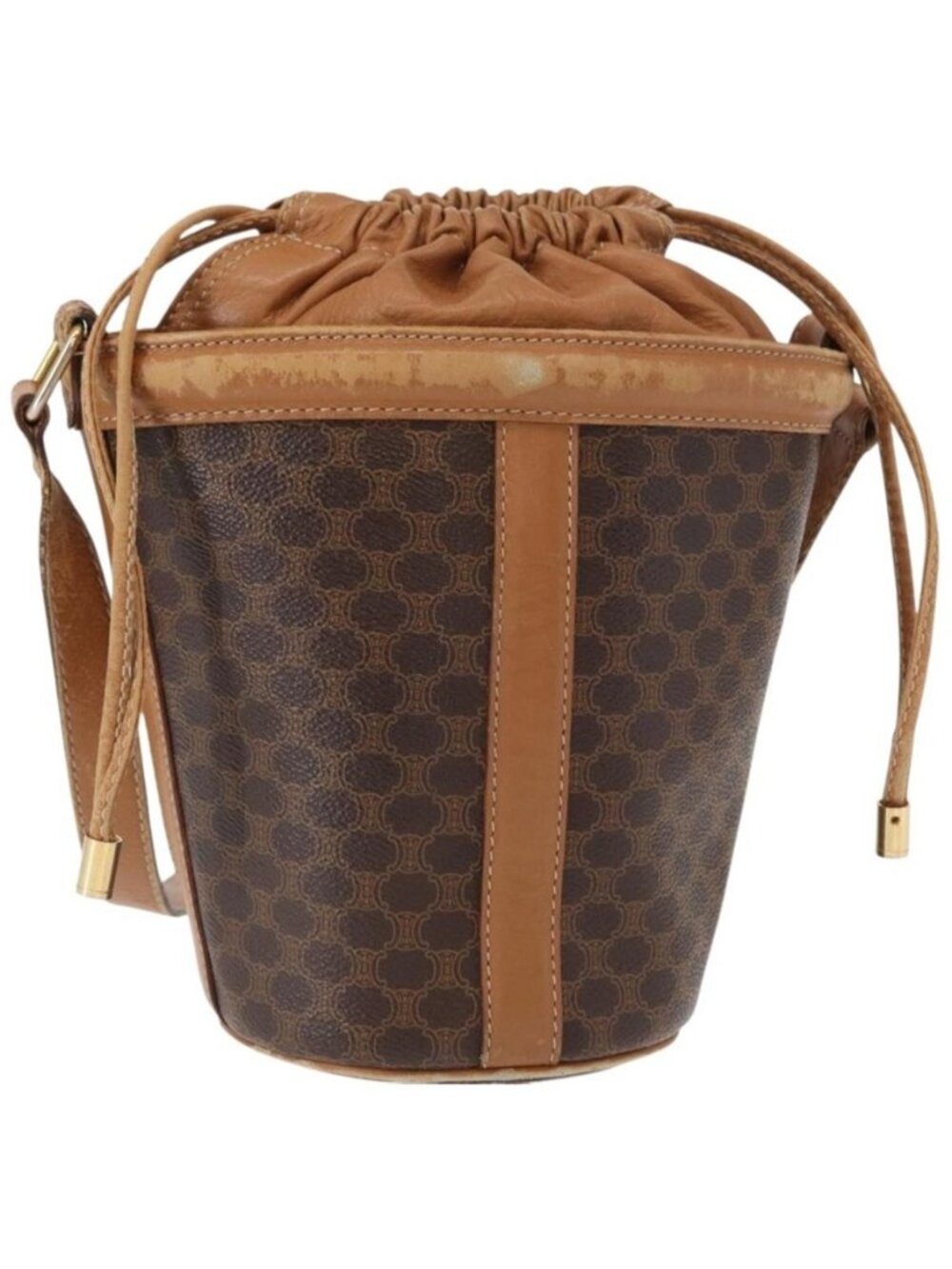 Authentic CELINE Macadam Canvas Shoulder Bag PVC Leather Brown Gold